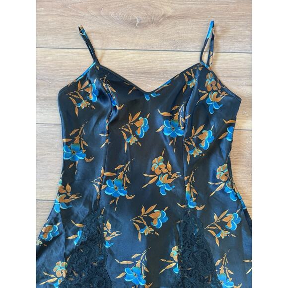 Vintage Victorias Secret Gold Label Slip Mini Dress M Dark Blue Y2K Floral Satin - Picture 5 of 16